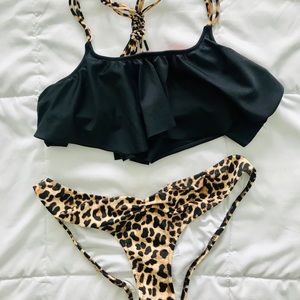 PINK leopard cheeky bikini set